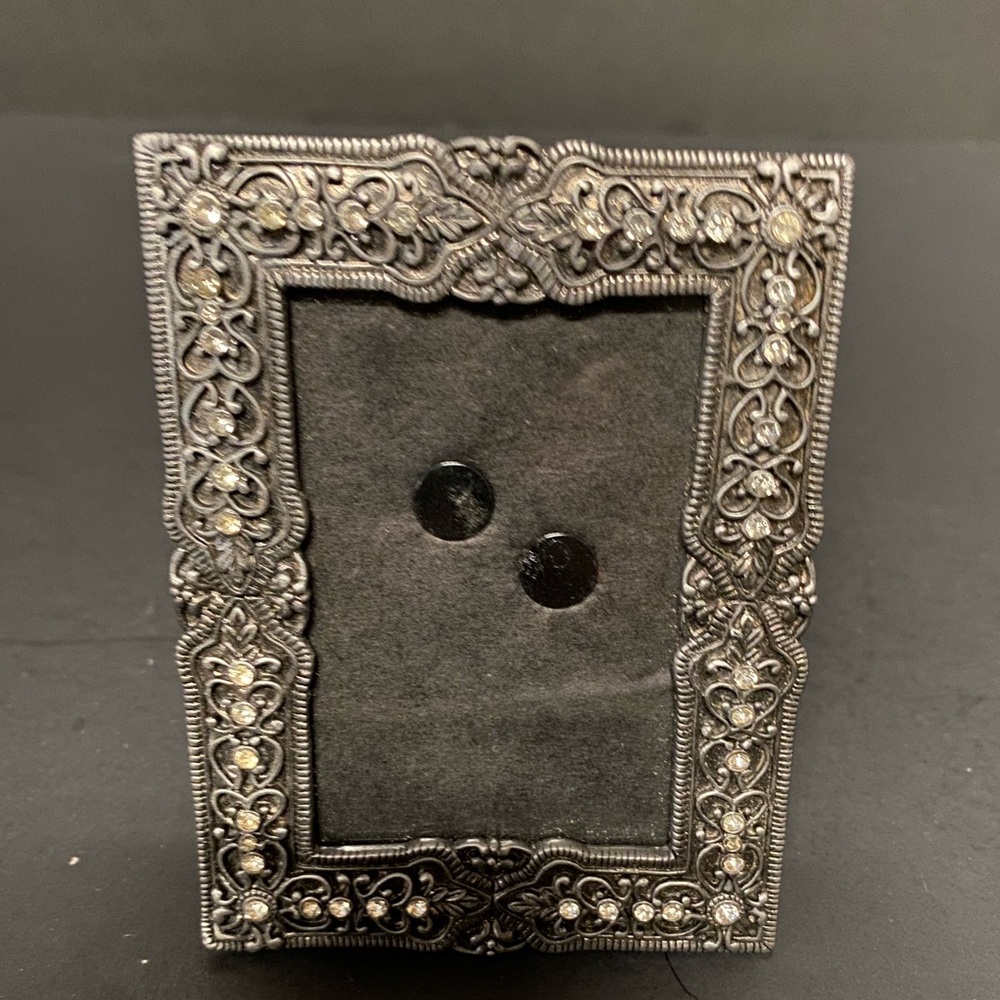 Ornate Silver Picture Frame With Sparkling Rhinestones